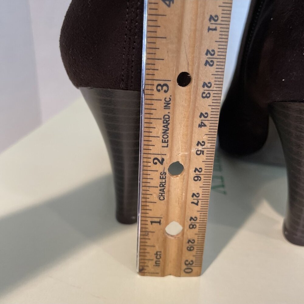 Laura Ashley Faux Suede Booties Heels Women's 6.5 Chocolate Buckle Heritage NIB - Picture 7 of 13